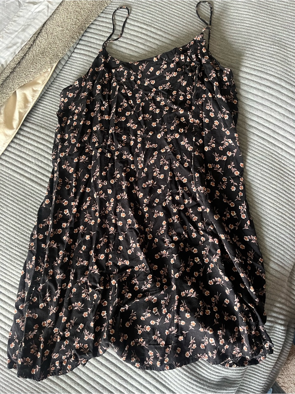 Black Floral Slip Dress with Pink Blossoms